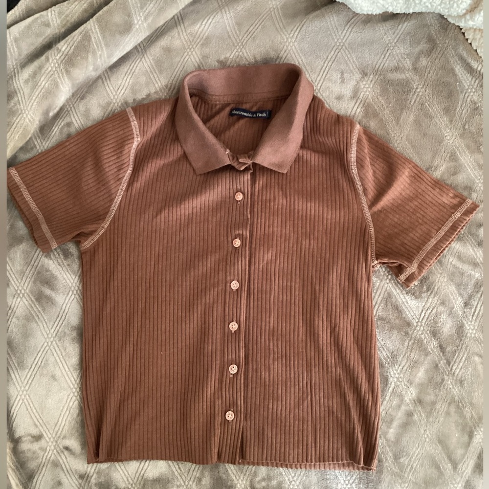 Brown Button Up Crop Top